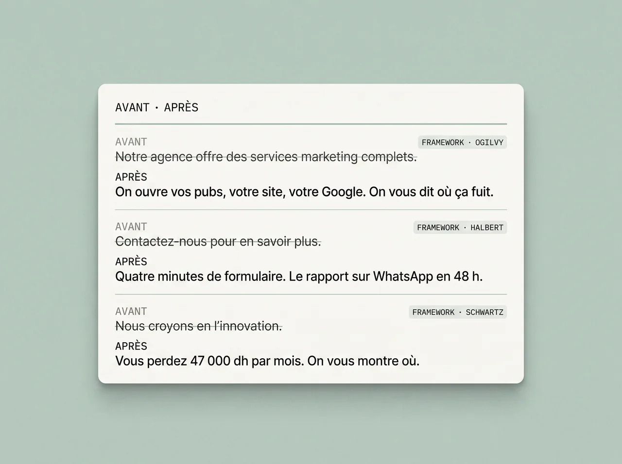 R&eacute;&eacute;criture du titre, trois variantes class&eacute;es par framework